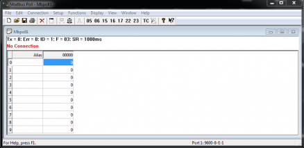 Tela simulador Protocolo Modbus exemplos
