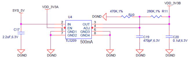 Circuito do VDD_3V3B, formado pelo TL5209.