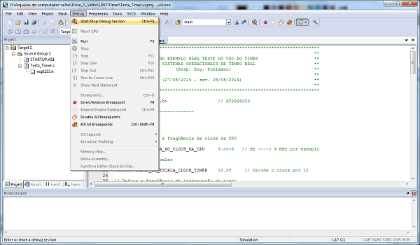 timers - Selecionando o modo Debug do programa