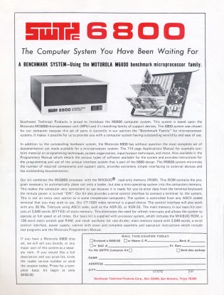 Propaganda de 1975 de um computador utilizando o MC6800.