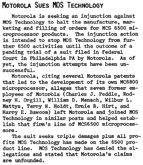 Motorola processa MOS Technology.