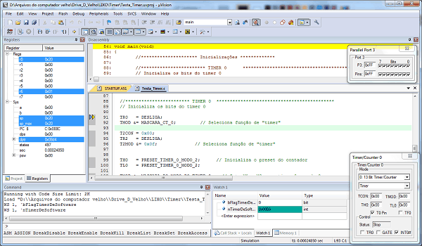 timers - Modo Debug de operação