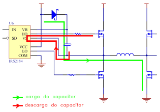 Figura 2 - Sentido de correntes no capacitor no circuito de bootstrap