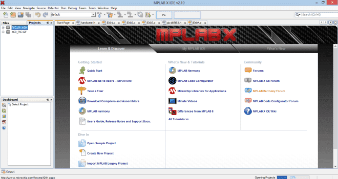 Tela Inicial MPLAB X