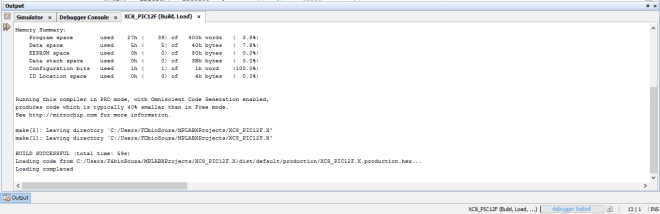 Mensagem após compilação bem sucedida