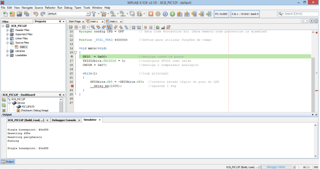 Inicio da simulação