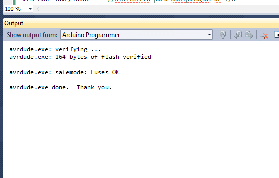 Resultado da programação com avrdude