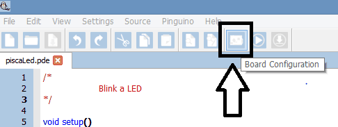 Indicativo do botão de menu de Configuração de Placa