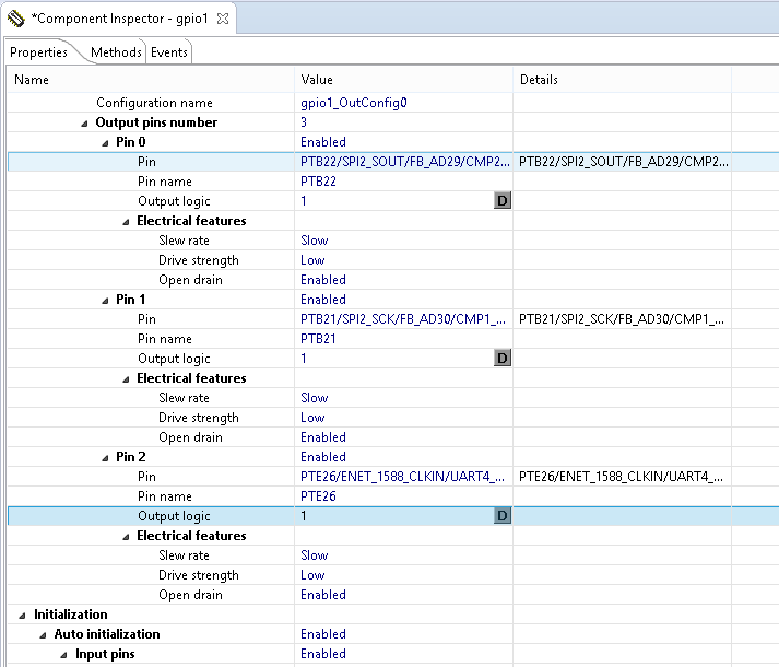 Configuração dos pinos