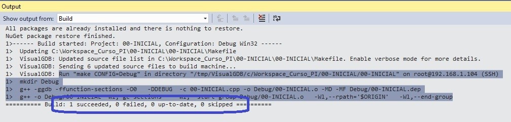 Visual Studio: Compilação com sucesso