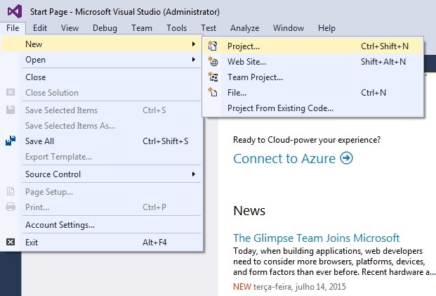 Visual Studio: Novo Projeto