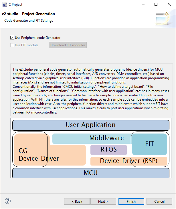 e2studio: Configuração para geração de código automática.