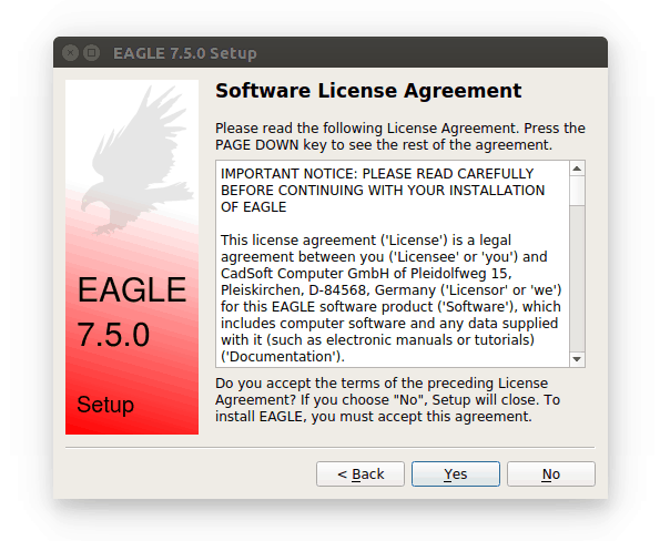 Assistente de instalação do EAGLE (licença de utilização)