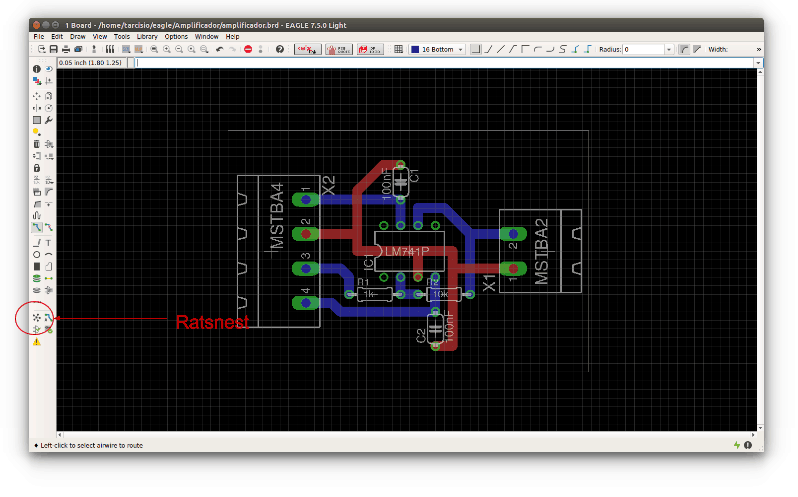Comando “Ratsnest” no Eagle.