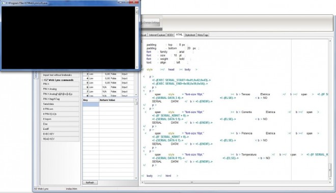 Tela de comando da IDE do módulo EZ WEB LYNX