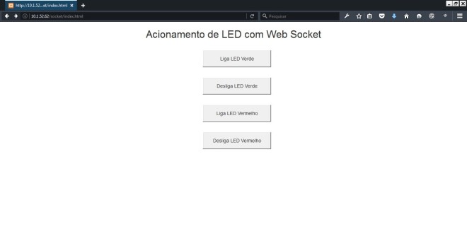 Interface do usuário do projeto para acionamento de LED com Web Socket
