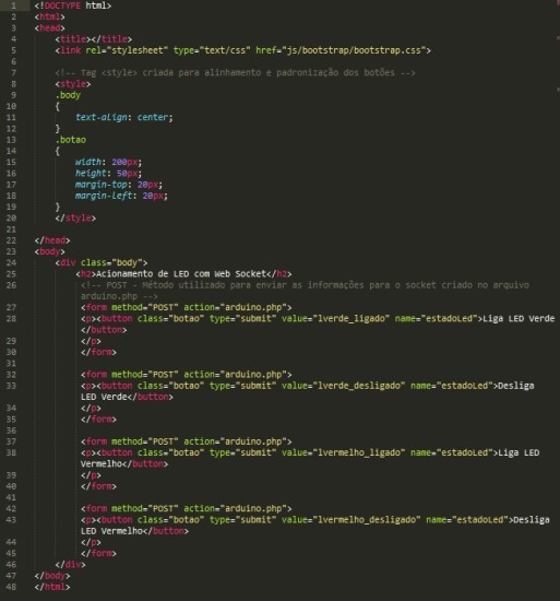 Página principal do servidor - Acionamento de LED com Web Socket