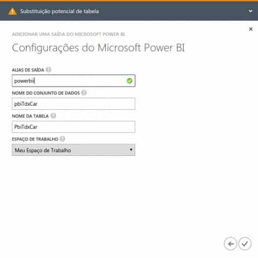 Configuração de saída do Stream Analytics