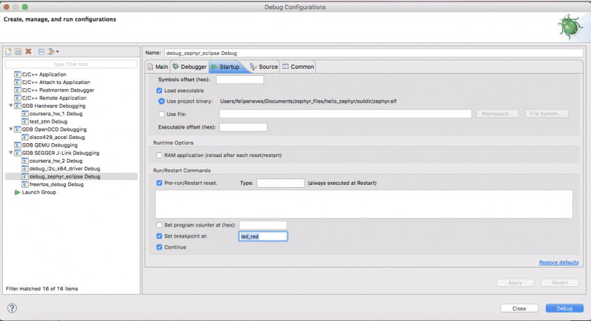 Debug do kernel do Zephyr