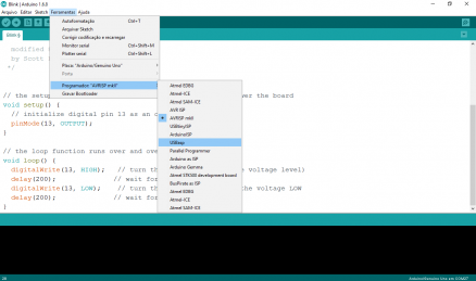 Figura 6 - Escolhendo Gravador na IDE Arduino (Fonte: própria)