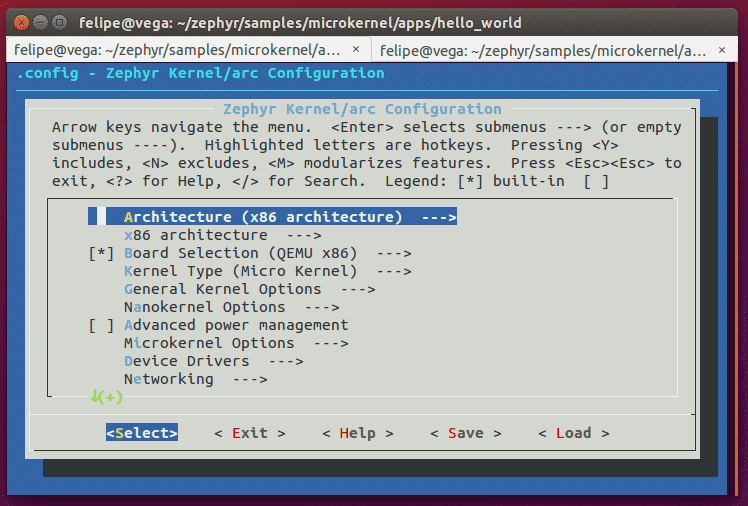 Instalar o Zephyr no Ubuntu: Menuconfig do zephyr