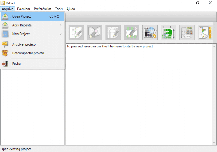 Abrindo um  projeto no KICAD