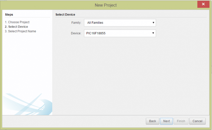 Selecionando o microcontrolador no MPLAB Xpress