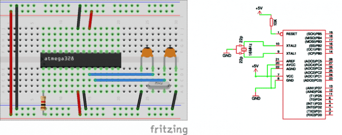 Circuito e esquemático para Arduino standalone com Atmega 328P