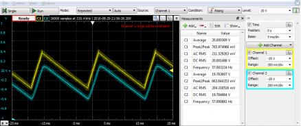 Ripple após o diode e após RF1