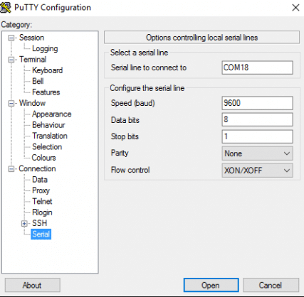 Figura 7 - Configuração do terminal serial LPCXpresso4337
