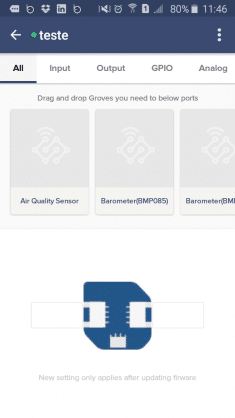 Tela de configuração dos sensores e atuadores