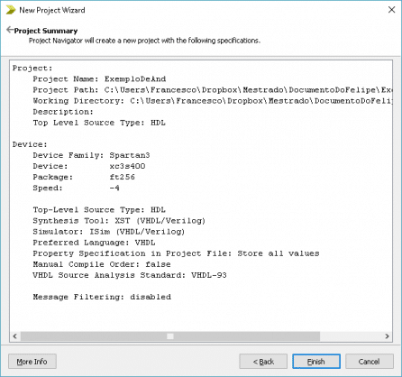 New Project Wizard - Project Summary.