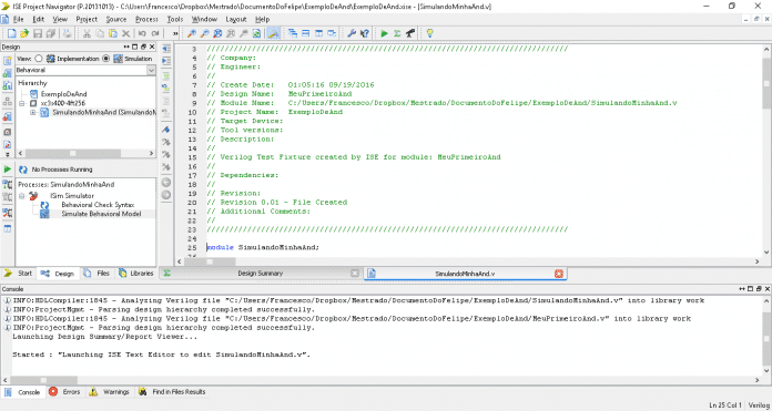 Ambiente de desenvolvimento com seu novo projeto.