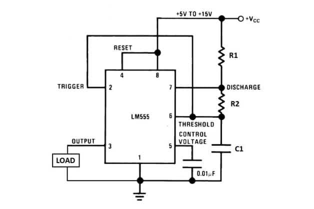 Oscilador simétrico - 555 em modo astável