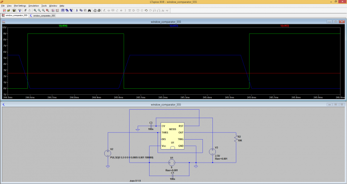 555 como comparador de tensão: Forma de Onda do circuito comparador com 555