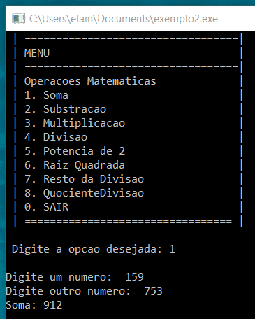 Funções e Procedimentos - Testando a Opção 4 com n1 = 159 e n2 = 753.