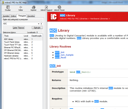 Consultando as funções disponíveis para o módulo analógico do microcontrolador