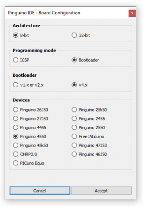 Configuração do projeto no Pinguino IDE