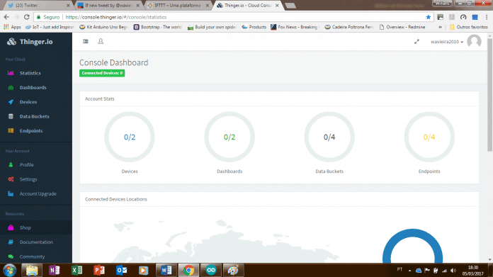 Tela inicial do Thinger