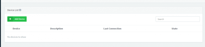 Tela de gerenciamento dos dispositivos