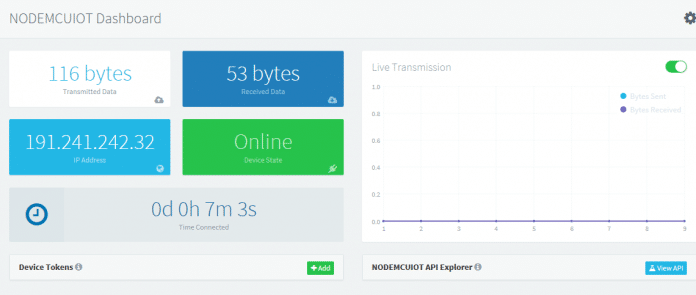 Status da comunicação da placa com a plataforma Thinger, usado o Internet Explorer para visualizar
