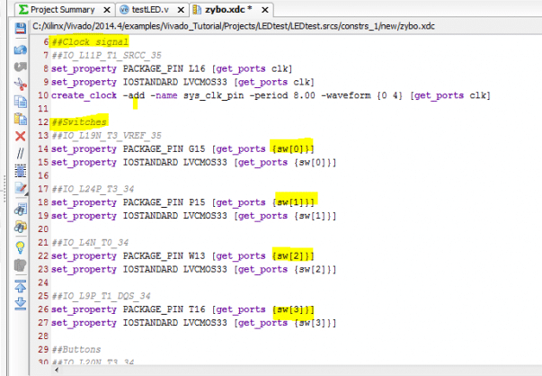 .XDC file para a Zybo board