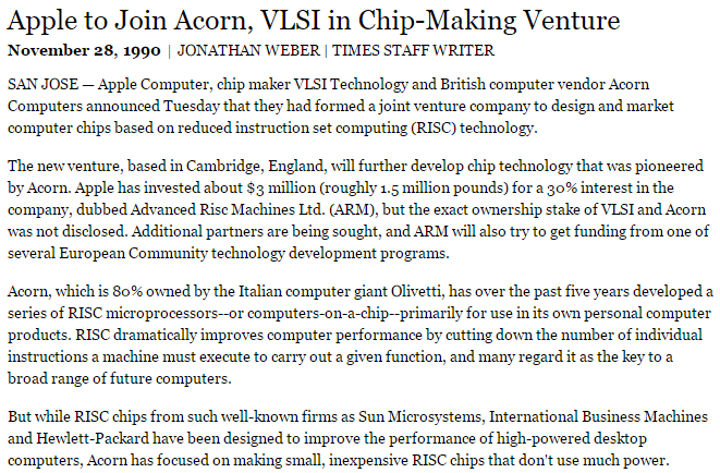 Histórico da ARM - Matéria sobre a união das empresas para forma a ARM Ltd.