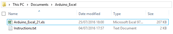 Planilha de aquisição de dados no Excel.