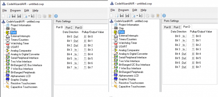 Configuração da direção dos pinos e estado inicial