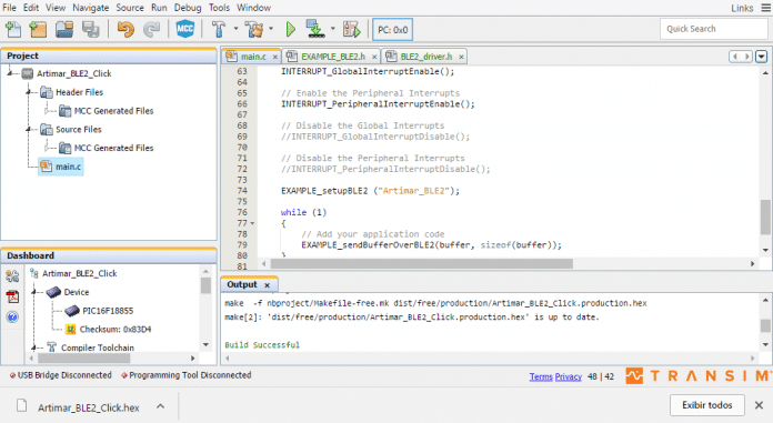 Código de aplicação e arquivo .hex que será gravado na placa
