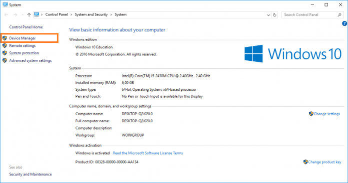 Tela de informações do sistema