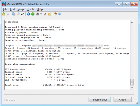 Resultado da compilação do script NSIS