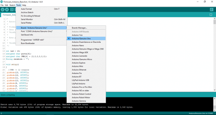 Configuração da placa que será usada