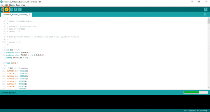 Botão que envia o firmware para a placa